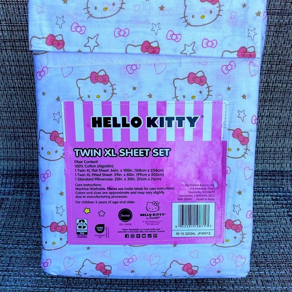 Hello Kitty by Sanrio 100% Cotton Pink Gold TWIN XL Sheet Set 3pc